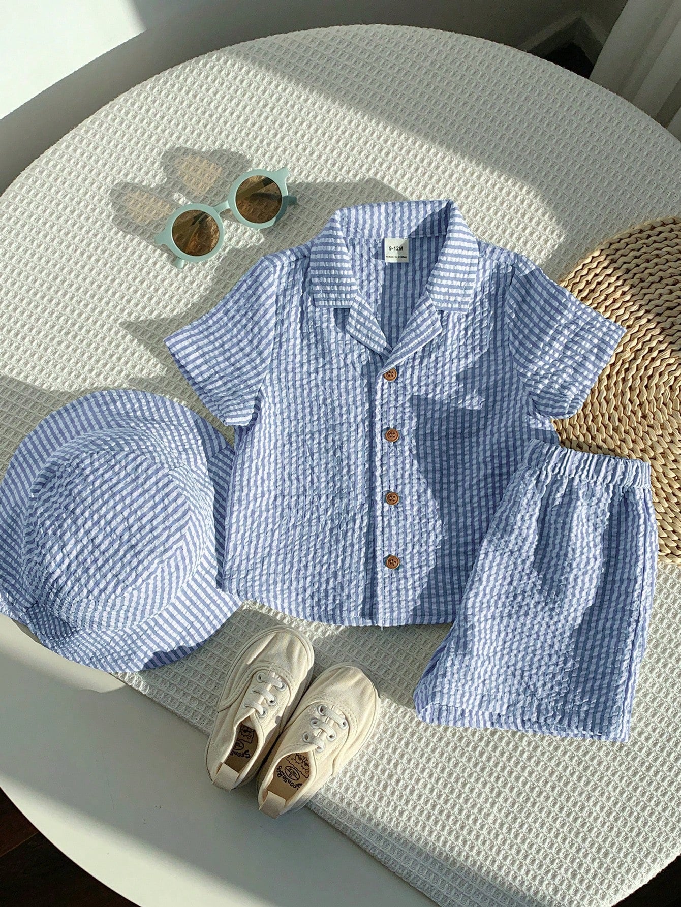 3 peças Conjunto Camisa de Manga Curta Listrada