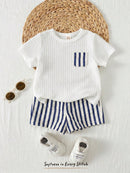 Conjunto 2 Peças para Bebê Menino com Top Pullover de Manga Curta