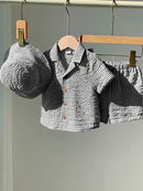 3 peças Conjunto Camisa de Manga Curta Listrada