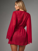 Robe Feminino Curto com Renda e Amarração na Cintura