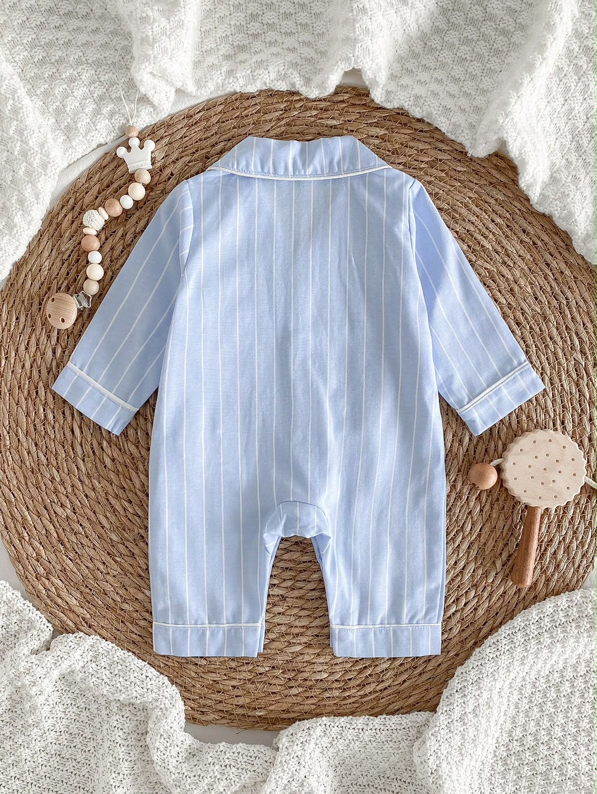 Macacão Pijama Listrado Azul para Bebê - lifestyle